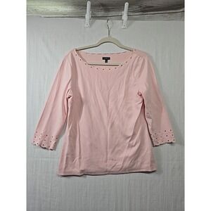 Talbots Scalloped Trim‎ Pullover Sweater Women's Petite Medium Pink 3/4 Sleeves